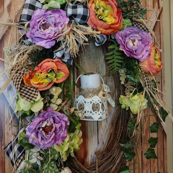 Summer Wreath,Farmhouse Front Door Wreath,Spring Wreath,Floral Arrangement - Picture 5 of 11